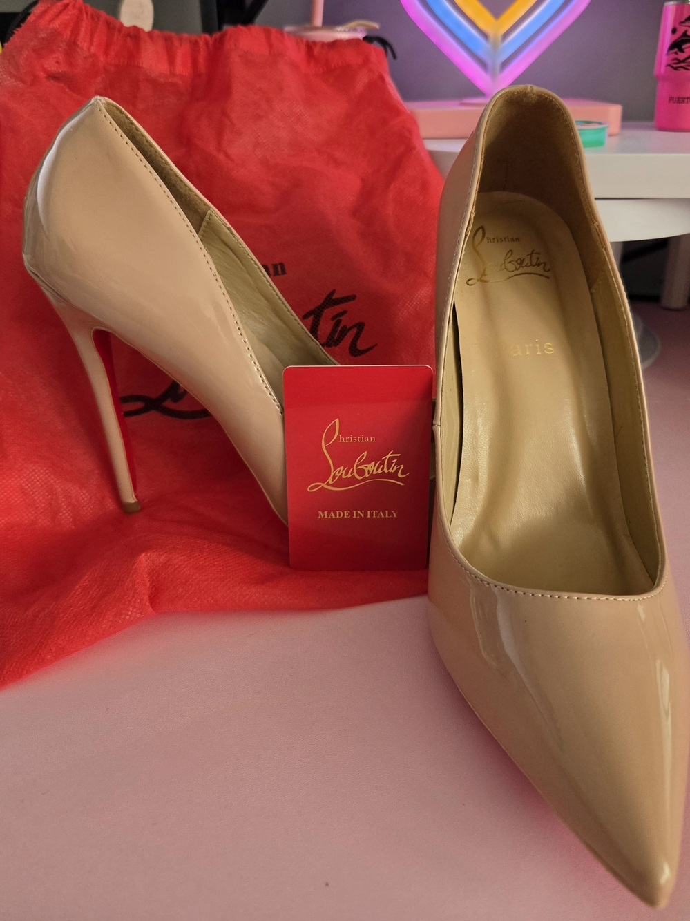 Christian Louboutin Nude Patent Pointed-Toe Stiletto Pumps